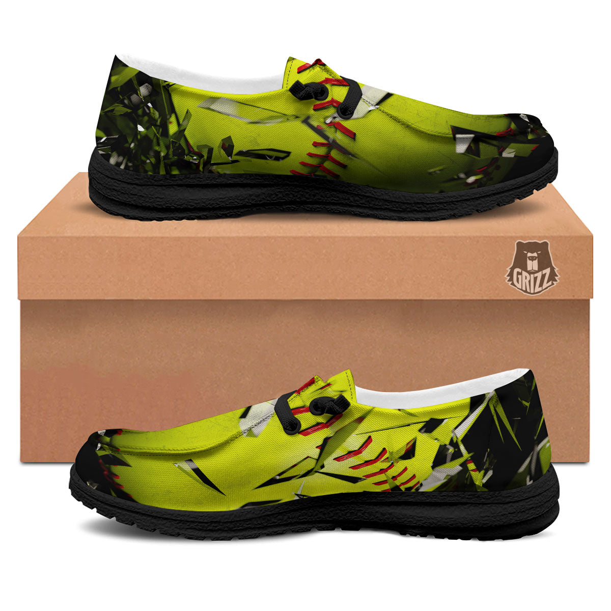 3D Baseballs Print Black Loafers-grizzshop