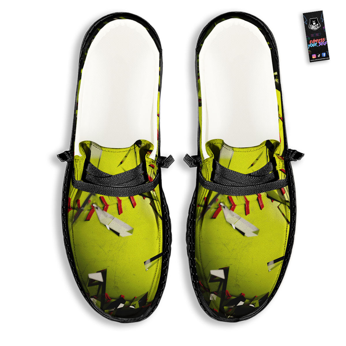 3D Baseballs Print Black Loafers-grizzshop