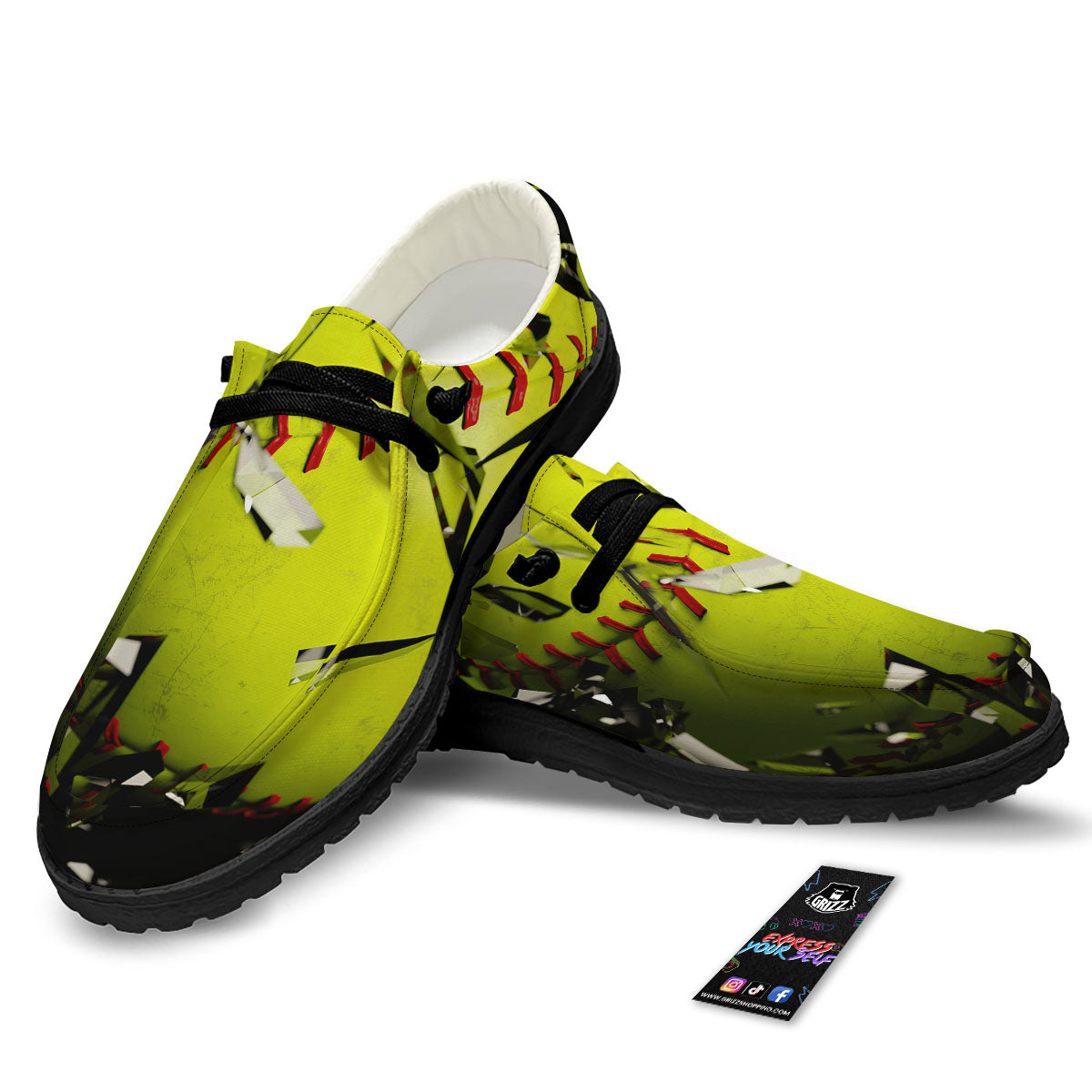 3D Baseballs Print Black Loafers-grizzshop
