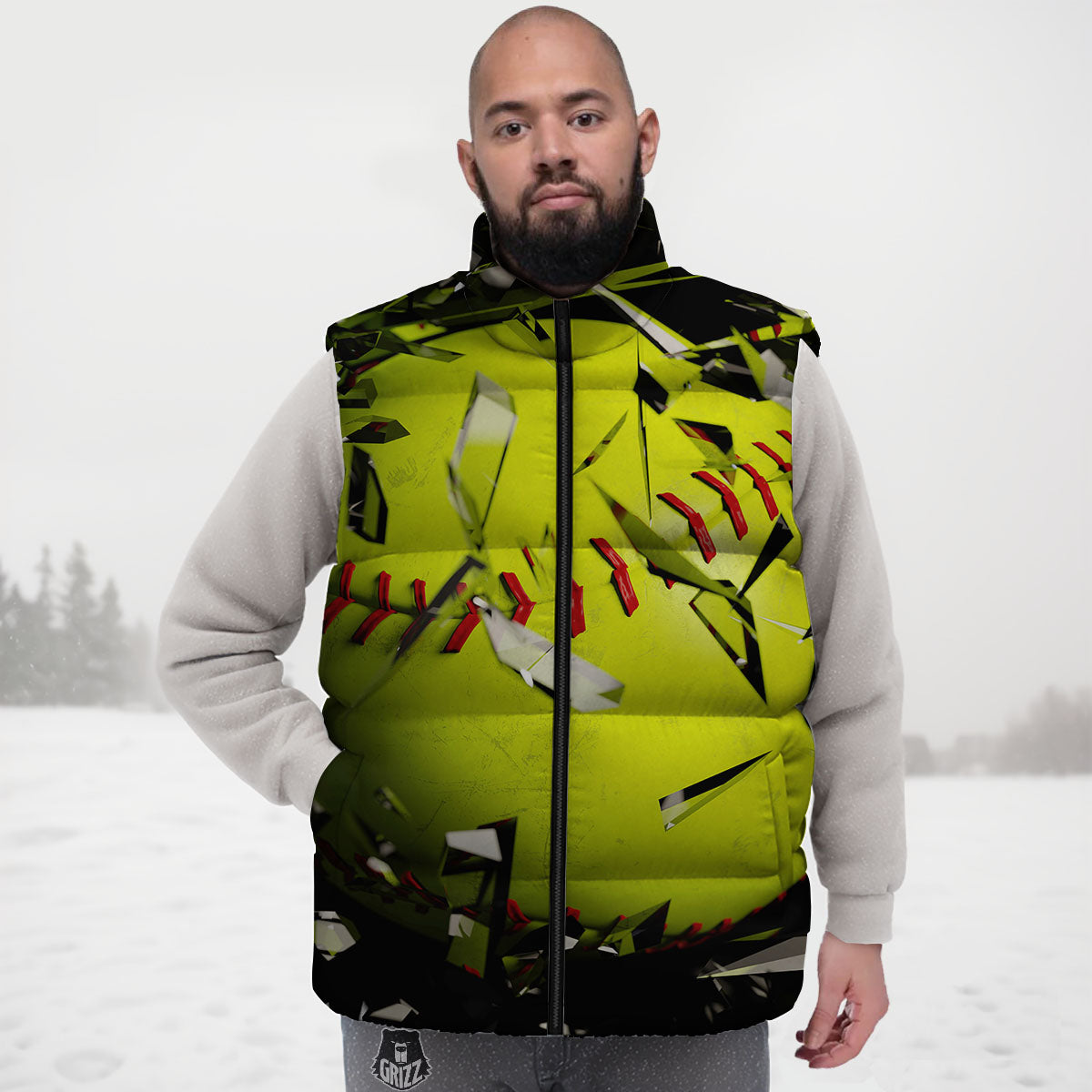 3D Baseballs Print Down Vest