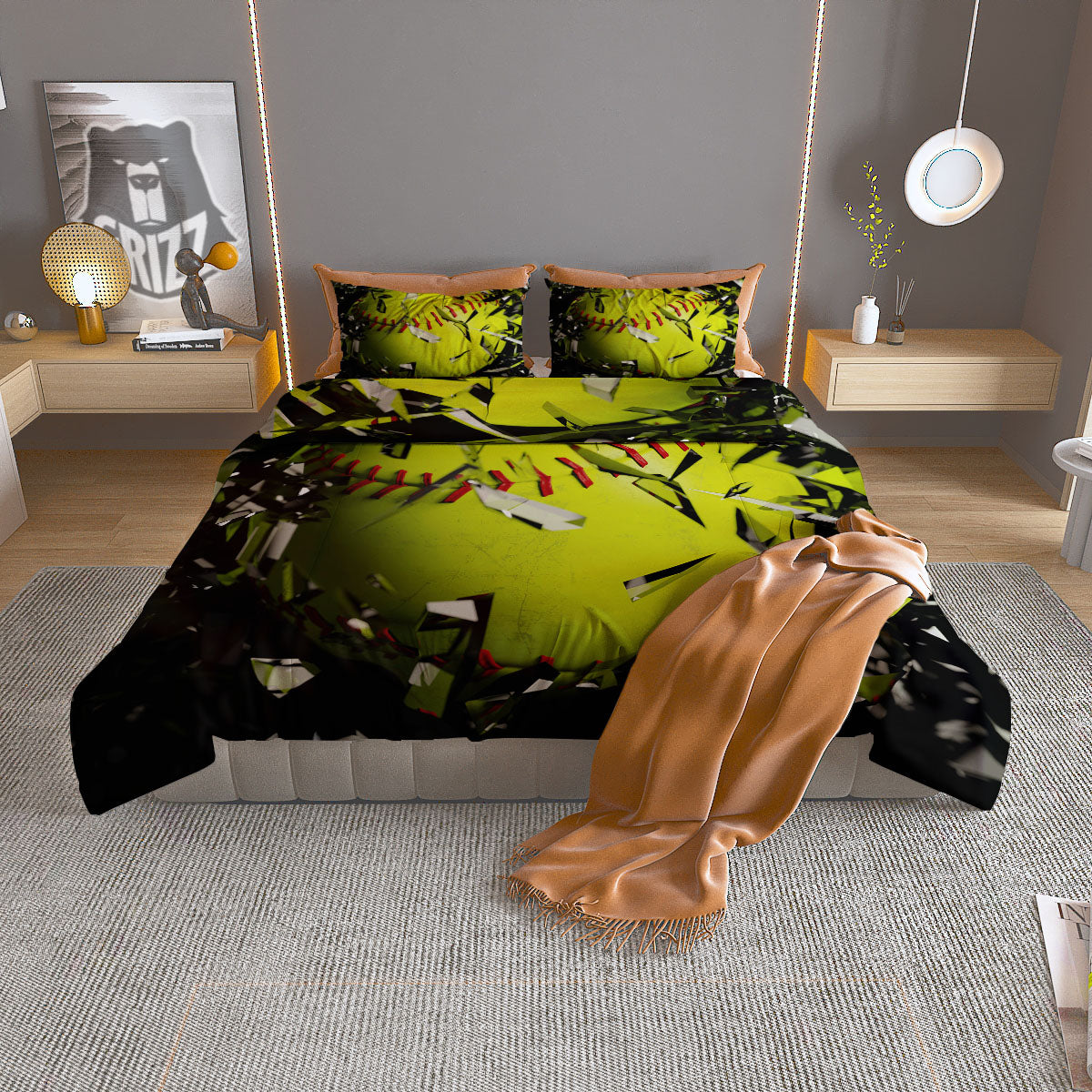 3D Baseballs Print Duvet Cover Bedding Set
