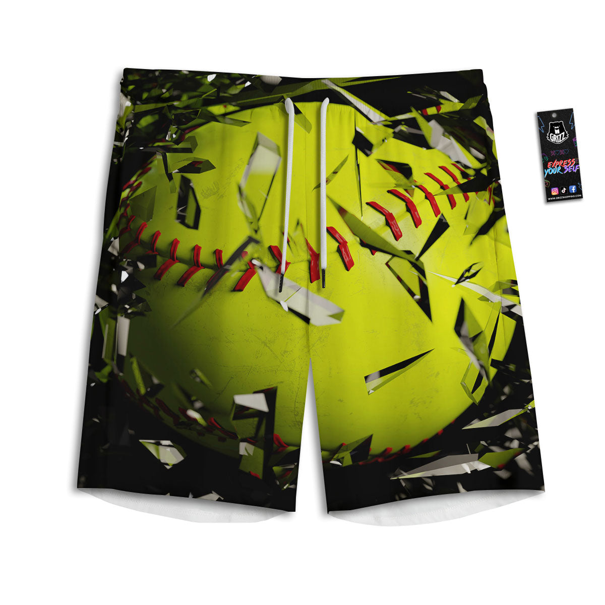 3D Baseballs Print Men's Athletic Shorts