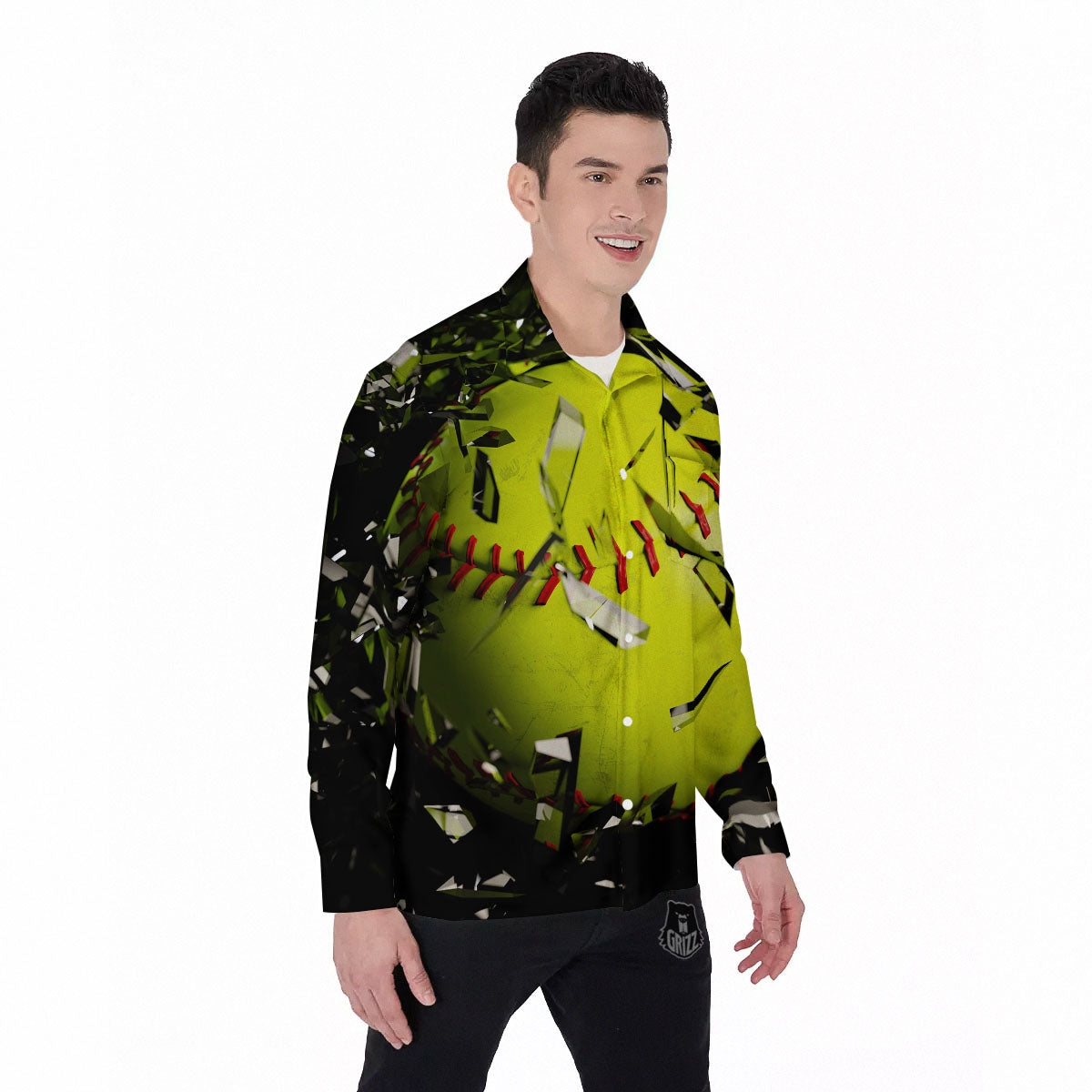 3D Baseballs Print Men's Long Sleeve Shirts-grizzshop