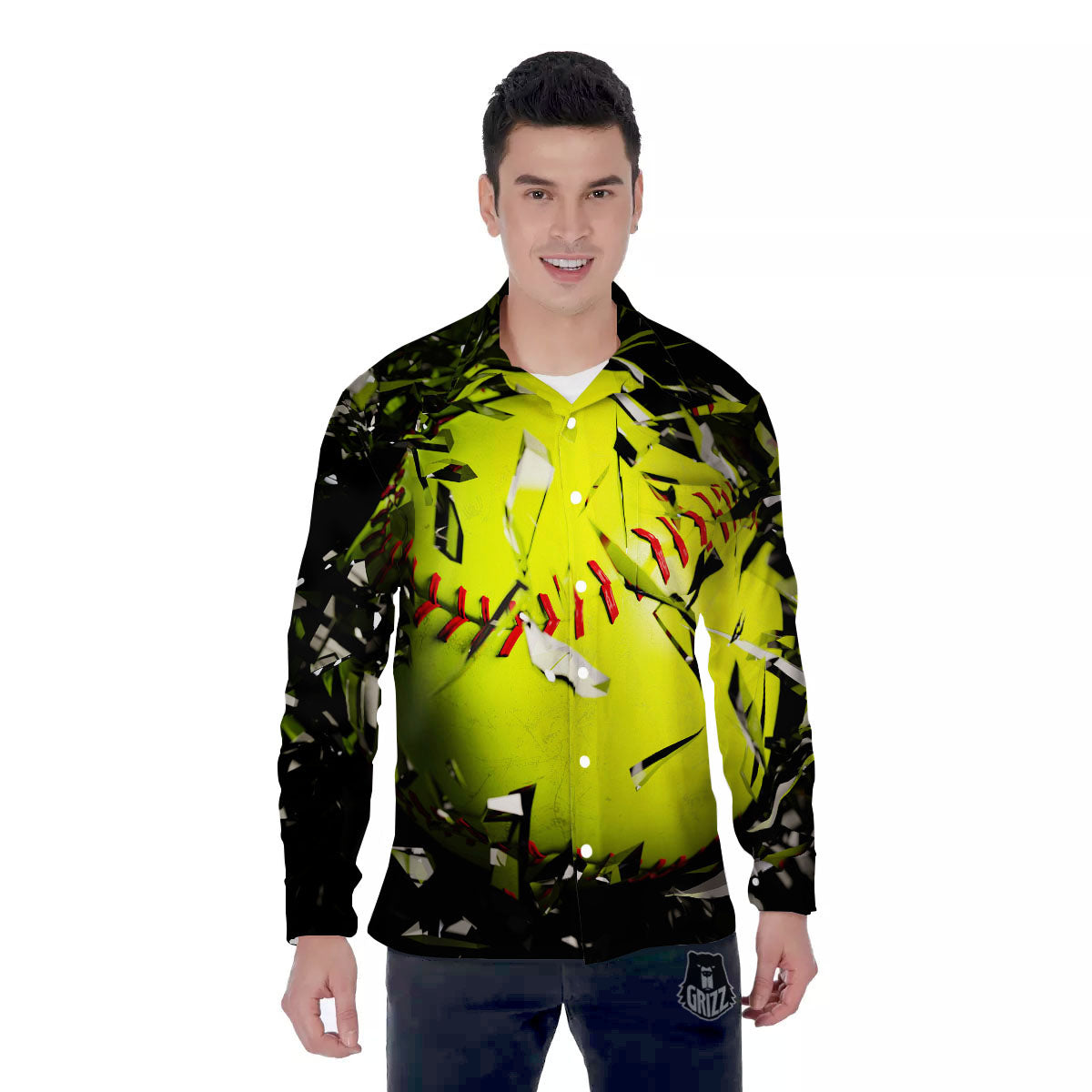 3D Baseballs Print Men's Long Sleeve Shirts-grizzshop