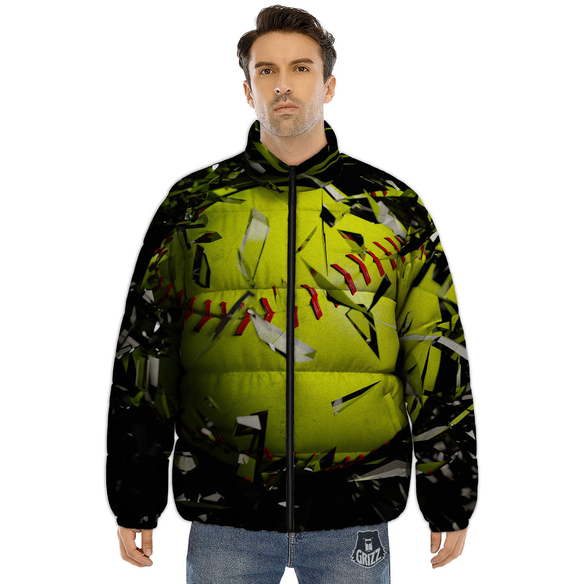 3D Baseballs Print Puffer Jacket-grizzshop