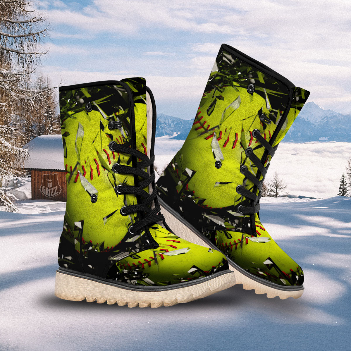 3D Baseballs Print Snow Boots-grizzshop