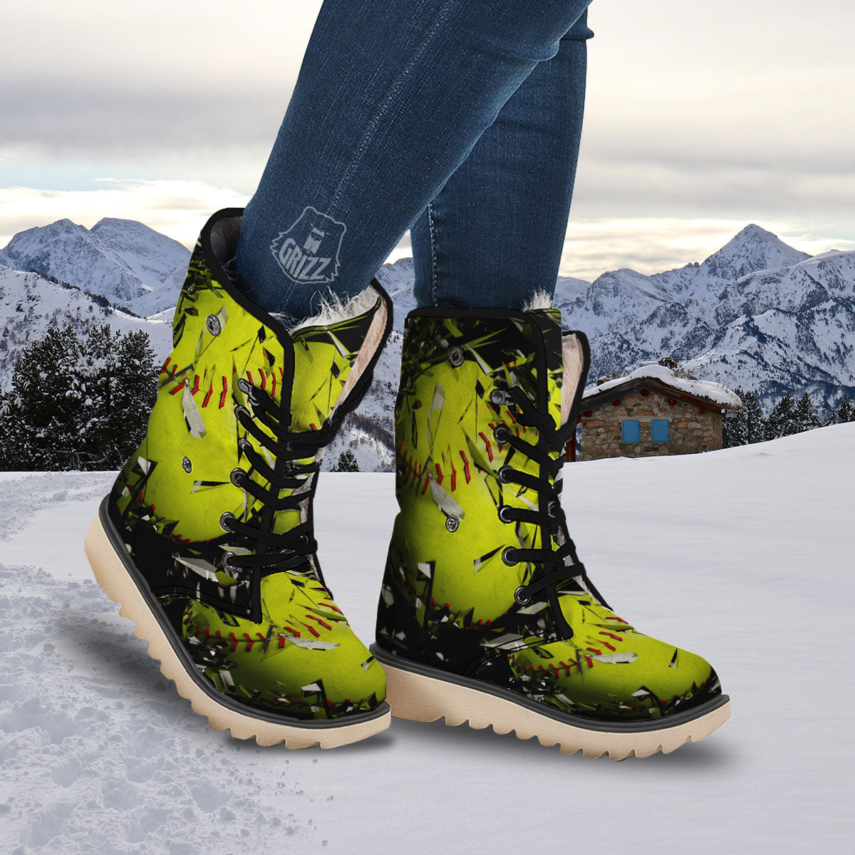 3D Baseballs Print Snow Boots-grizzshop