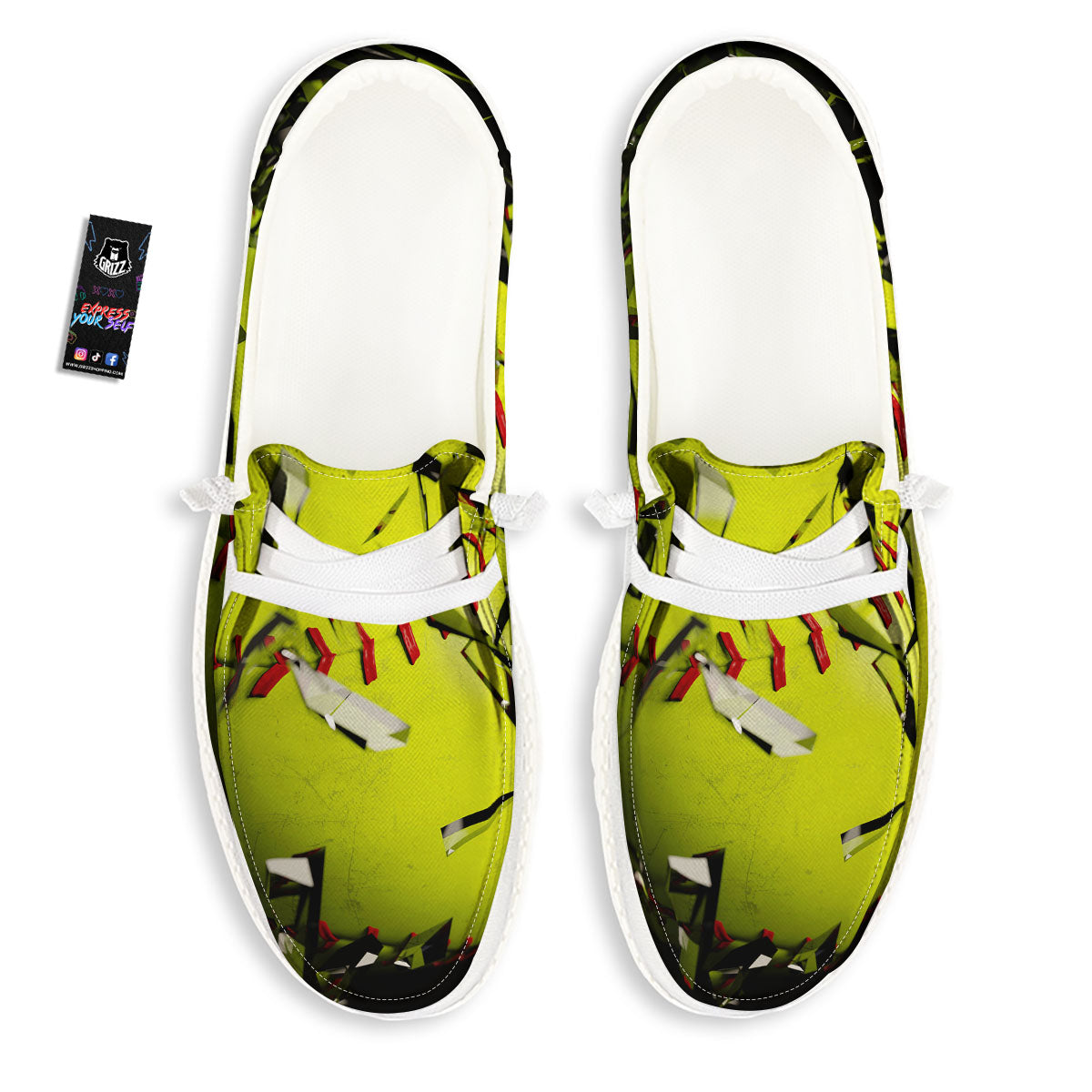 3D Baseballs Print White Loafers-grizzshop