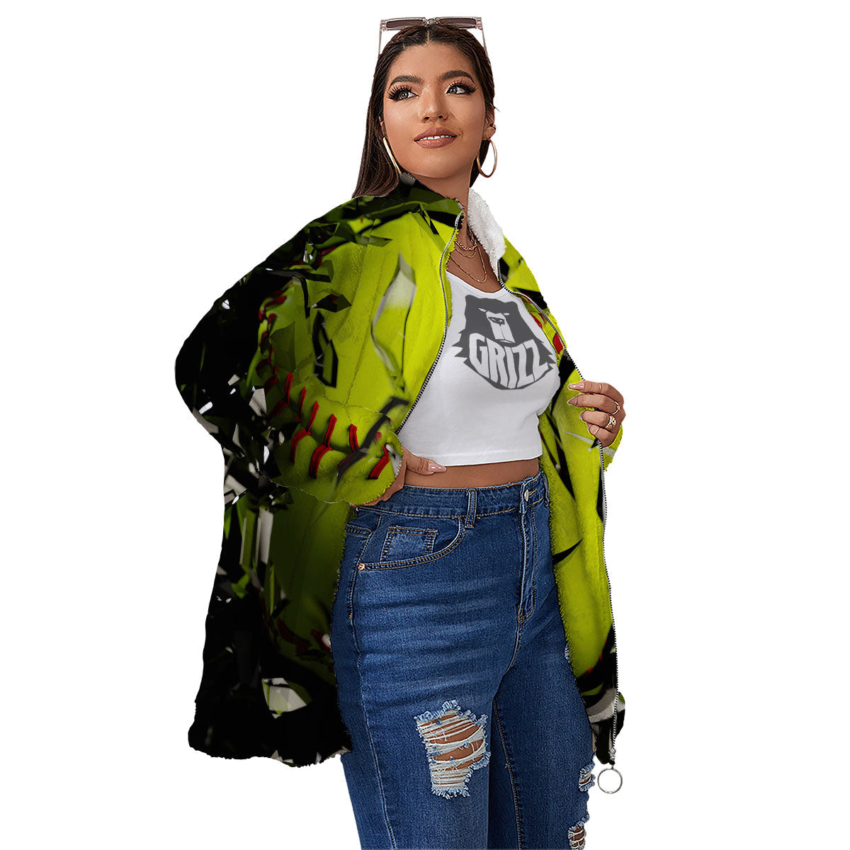 3D Baseballs Print Women's Sherpa Jacket-grizzshop