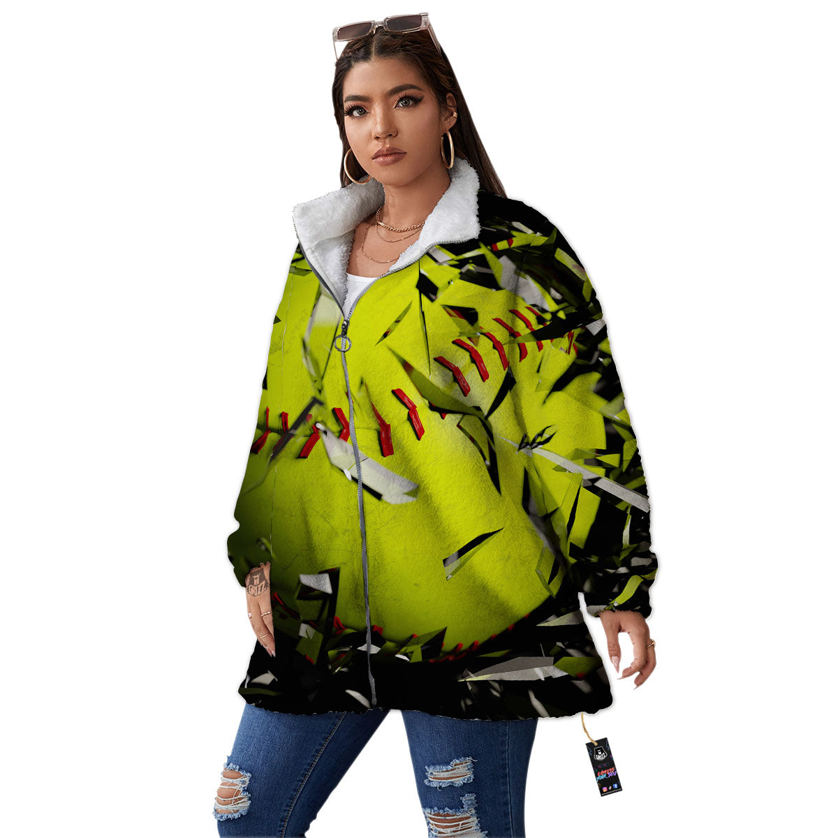 3D Baseballs Print Women's Sherpa Jacket-grizzshop