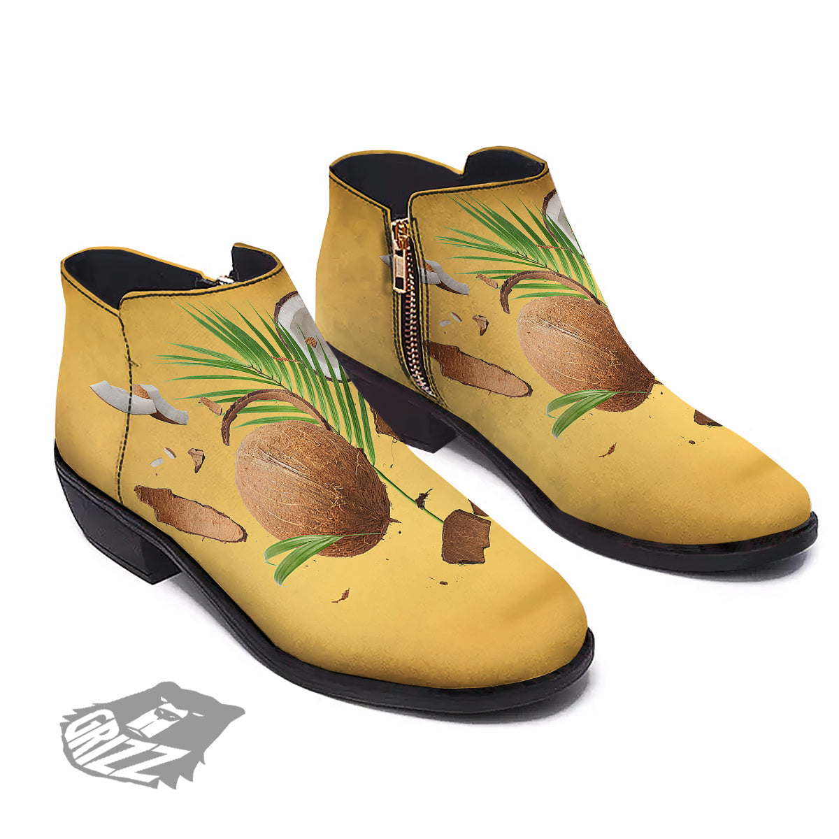 3D Coconut Print Ankle Boots-grizzshop