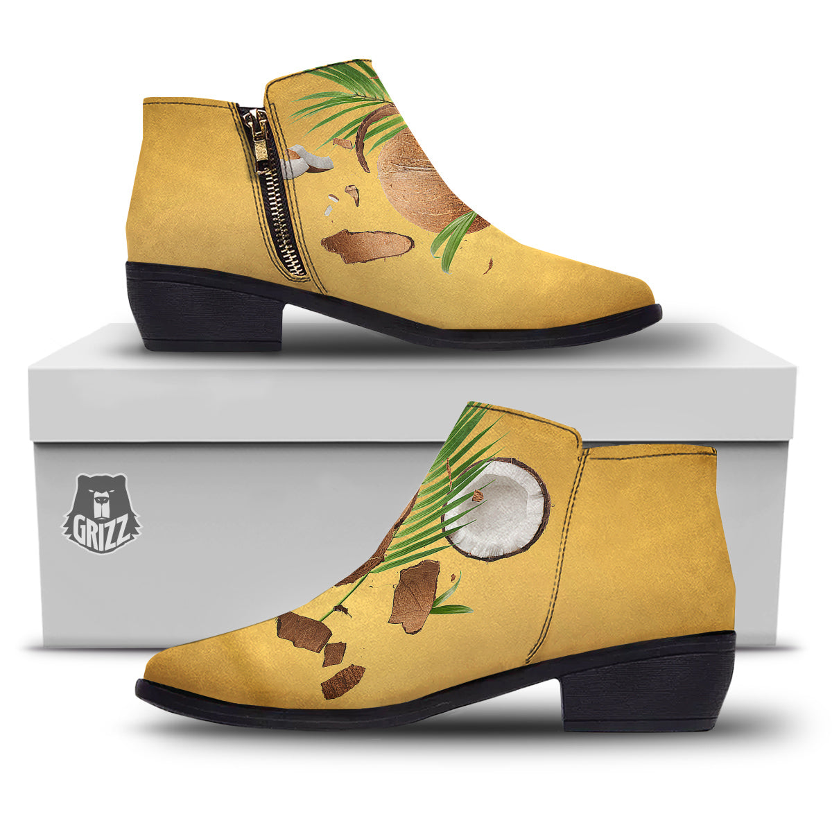 3D Coconut Print Ankle Boots-grizzshop
