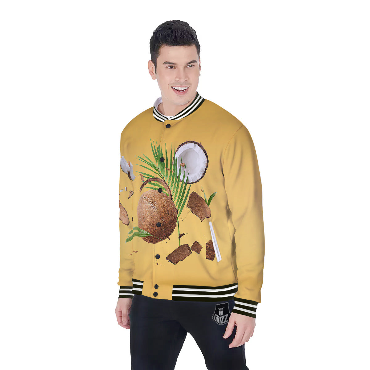 3D Coconut Print Baseball Jacket-grizzshop