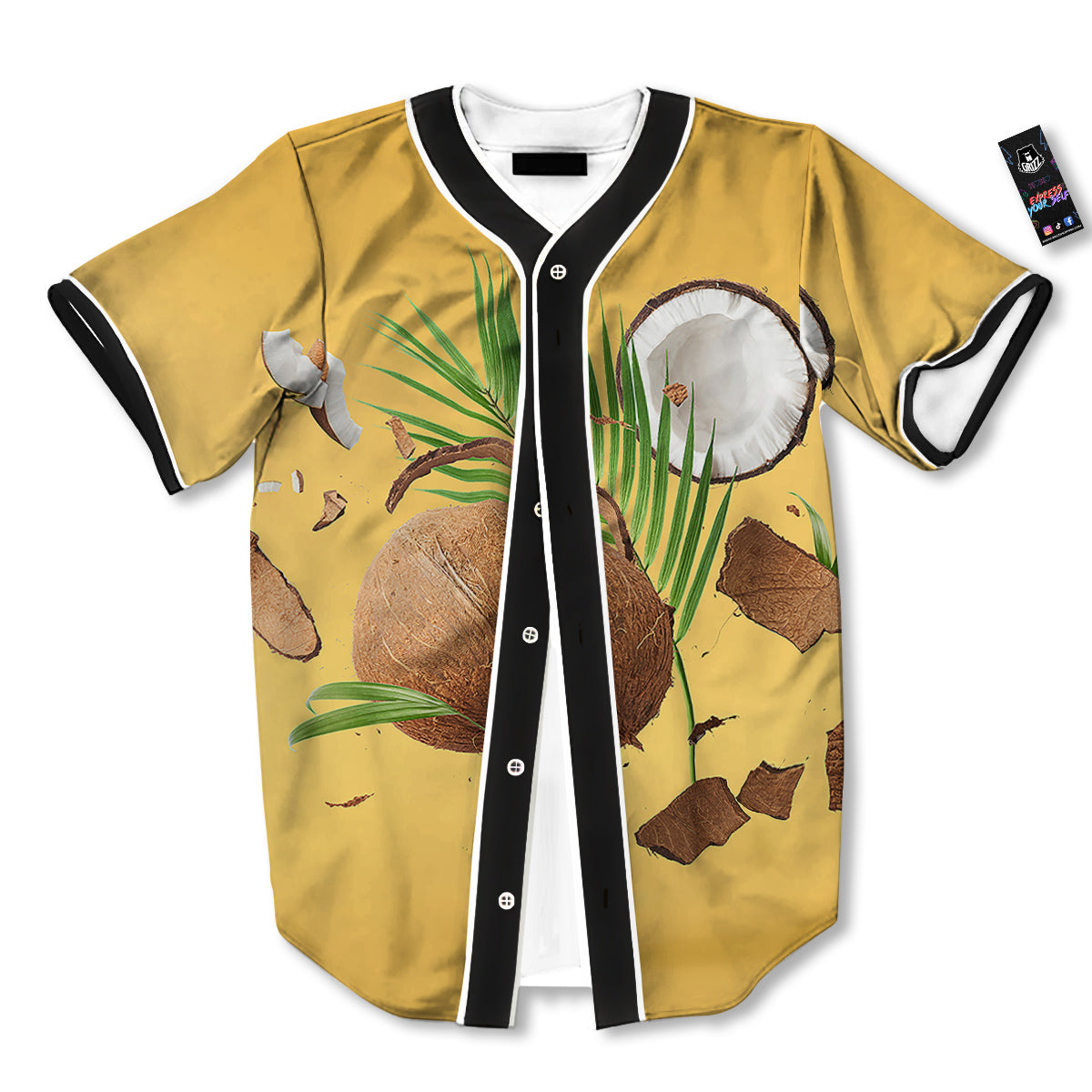 3D Coconut Print Baseball Jersey-grizzshop