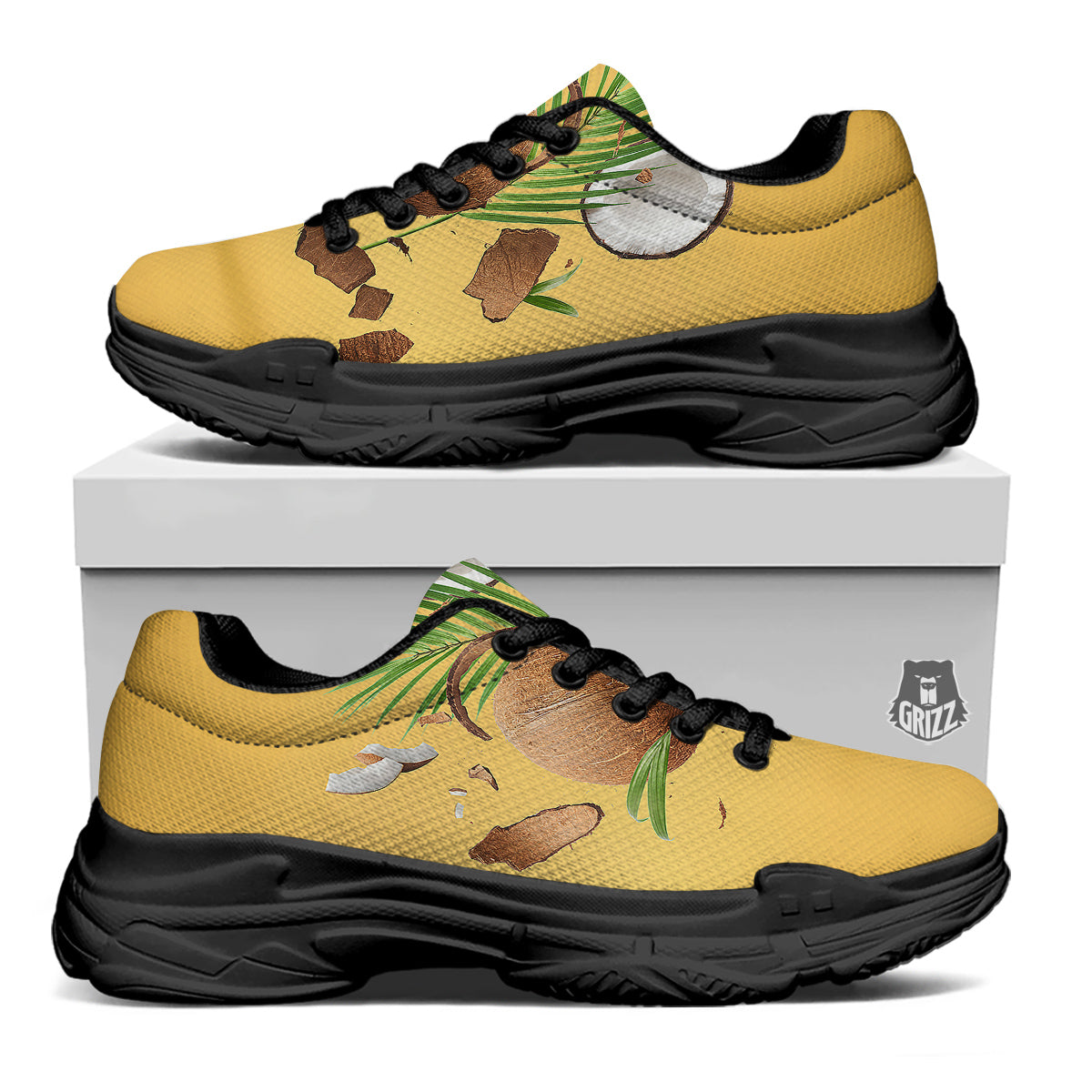 3D Coconut Print Black Chunky Shoes-grizzshop