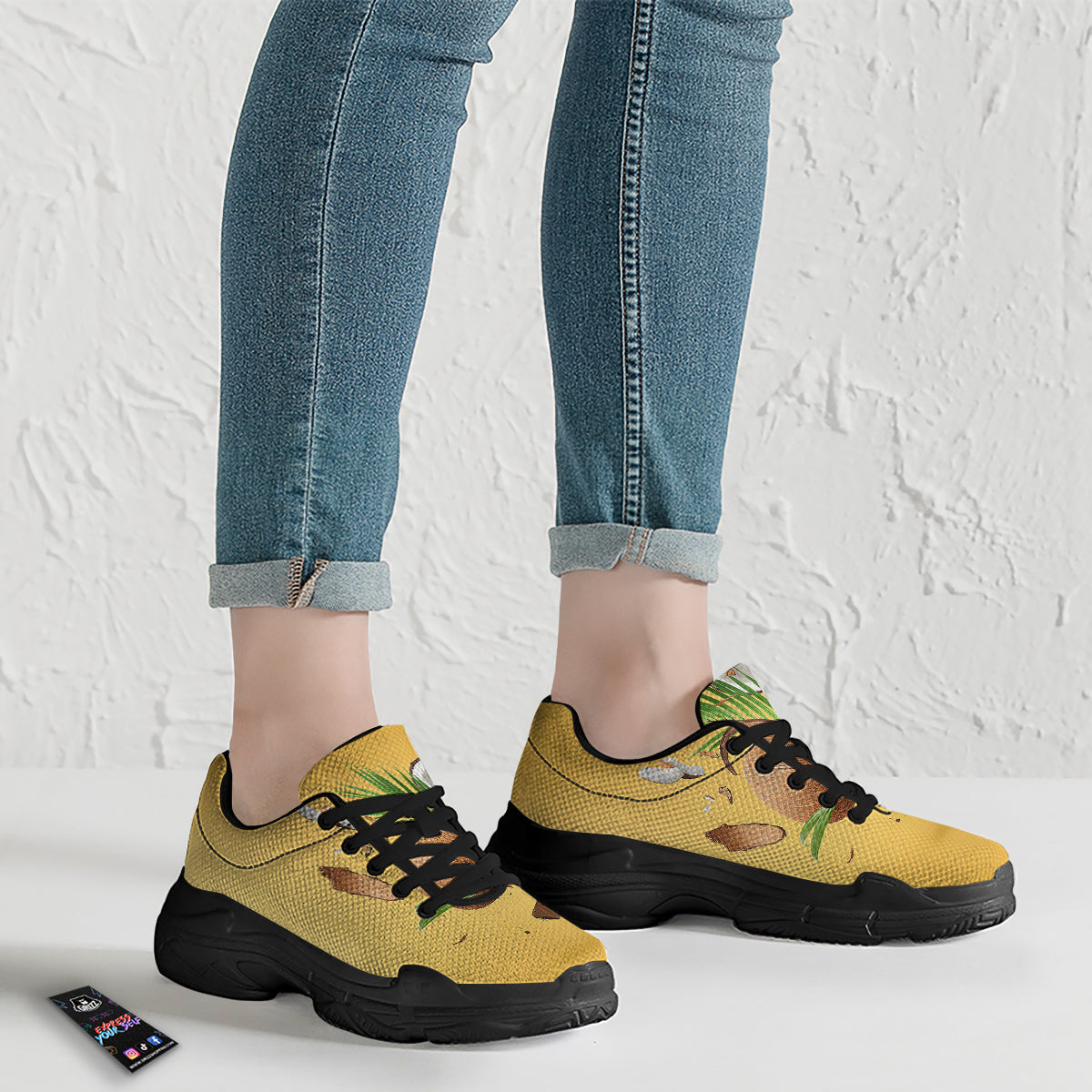 3D Coconut Print Black Chunky Shoes-grizzshop