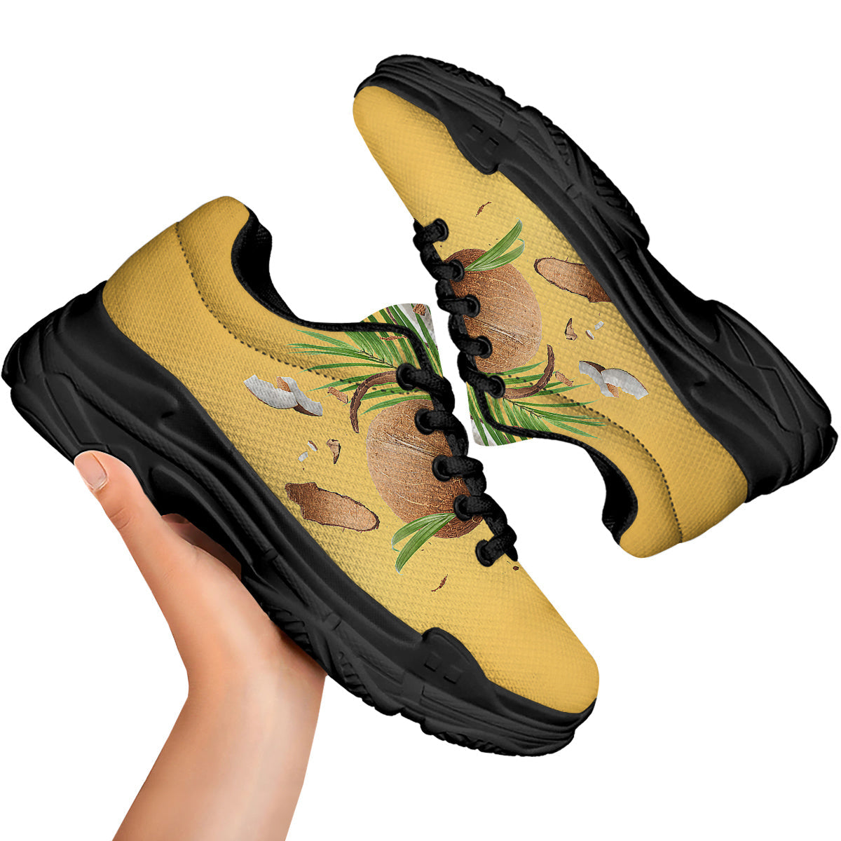 3D Coconut Print Black Chunky Shoes-grizzshop