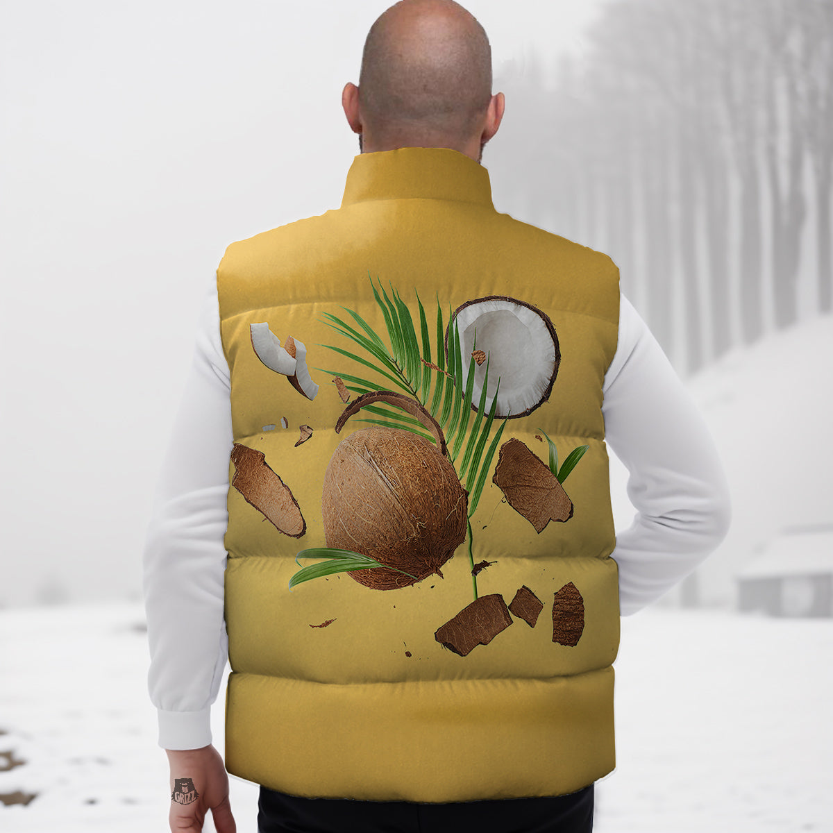 3D Coconut Print Down Vest-grizzshop