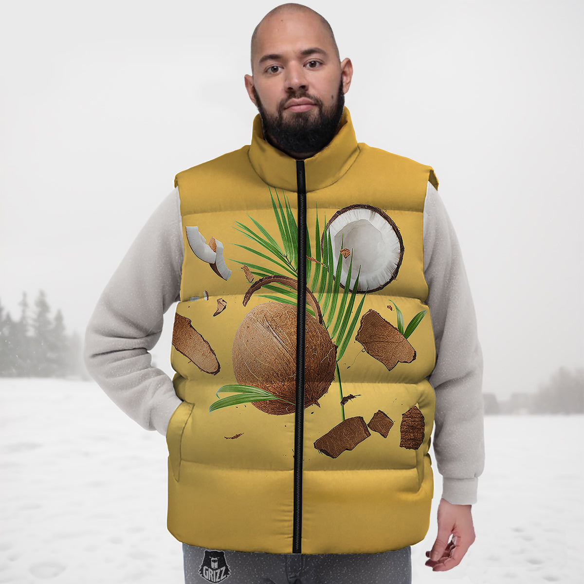 3D Coconut Print Down Vest-grizzshop