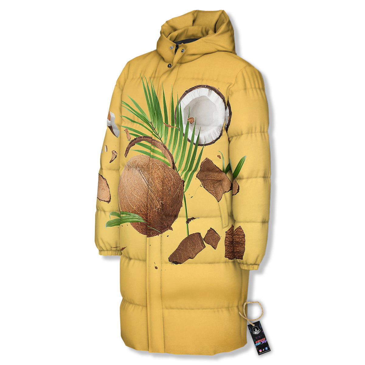 3D Coconut Print Long Down Jacket-grizzshop