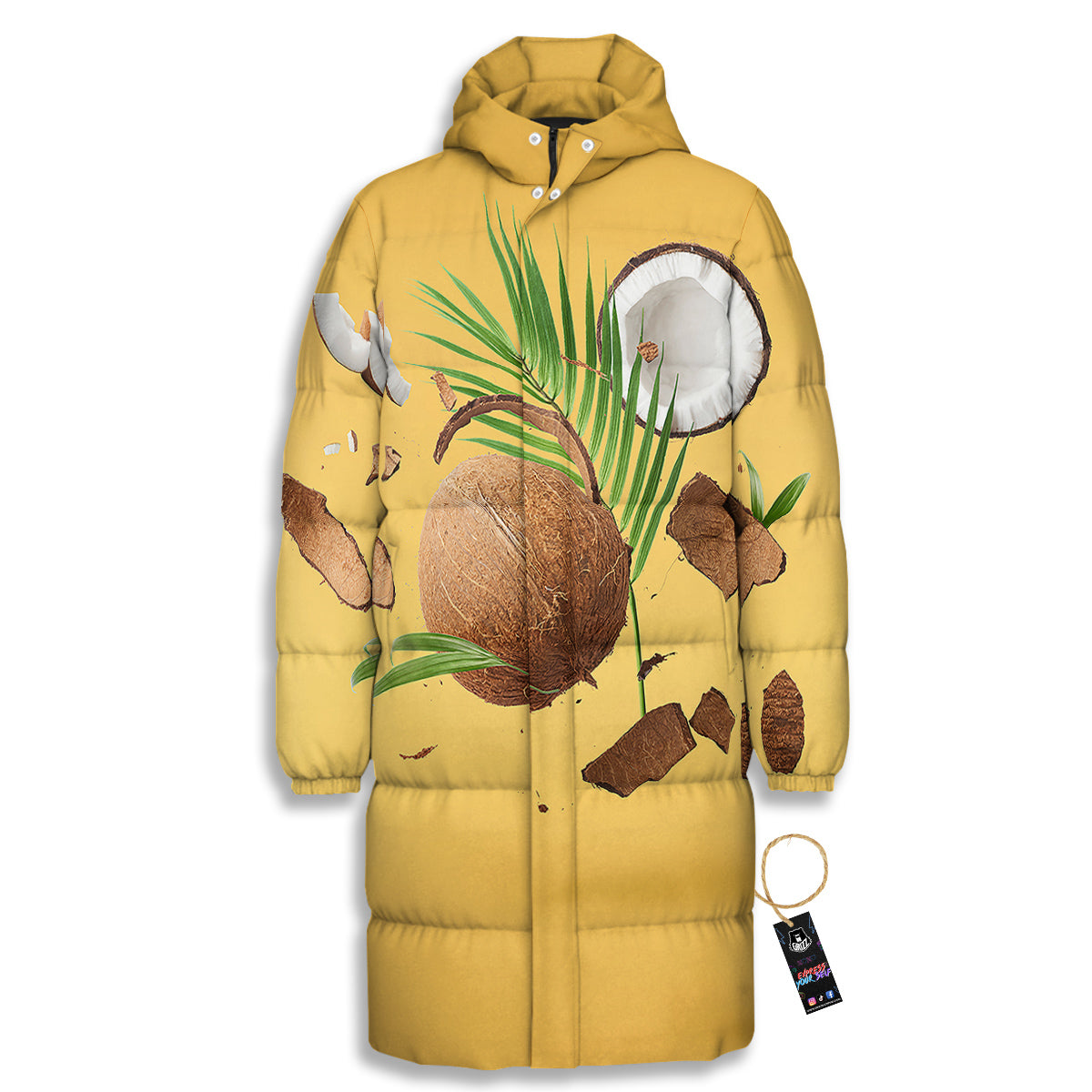 3D Coconut Print Long Down Jacket-grizzshop