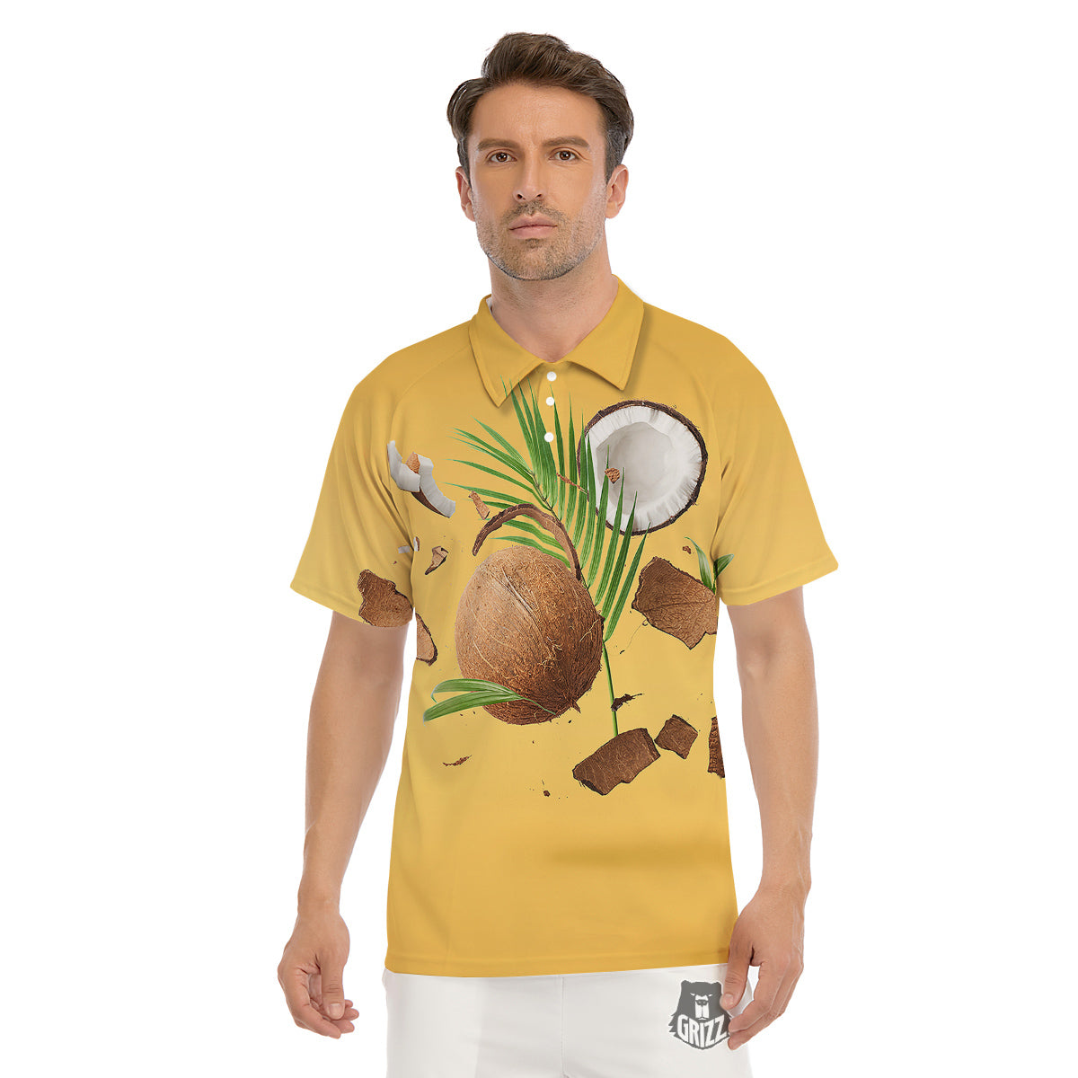3D Coconut Print Men's Golf Shirts-grizzshop