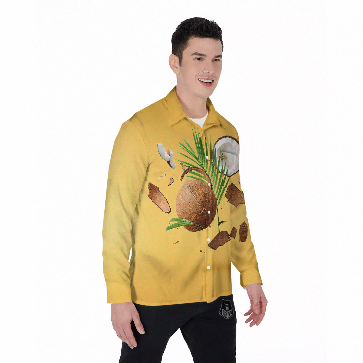 3D Coconut Print Men's Long Sleeve Shirts-grizzshop