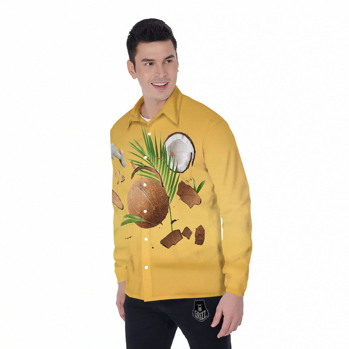 3D Coconut Print Men's Long Sleeve Shirts-grizzshop