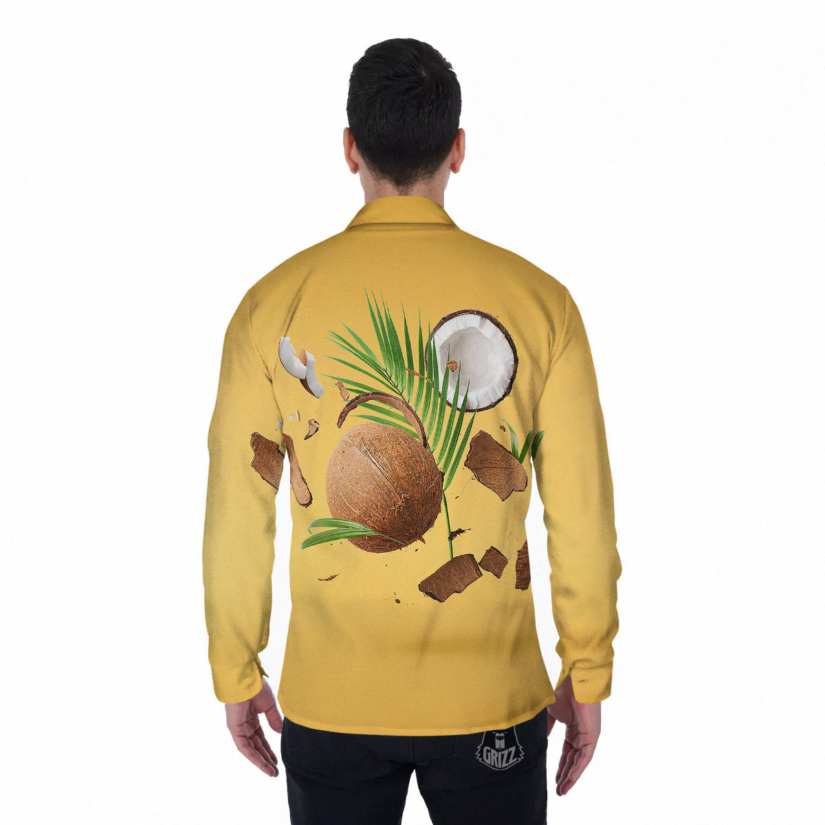 3D Coconut Print Men's Long Sleeve Shirts-grizzshop