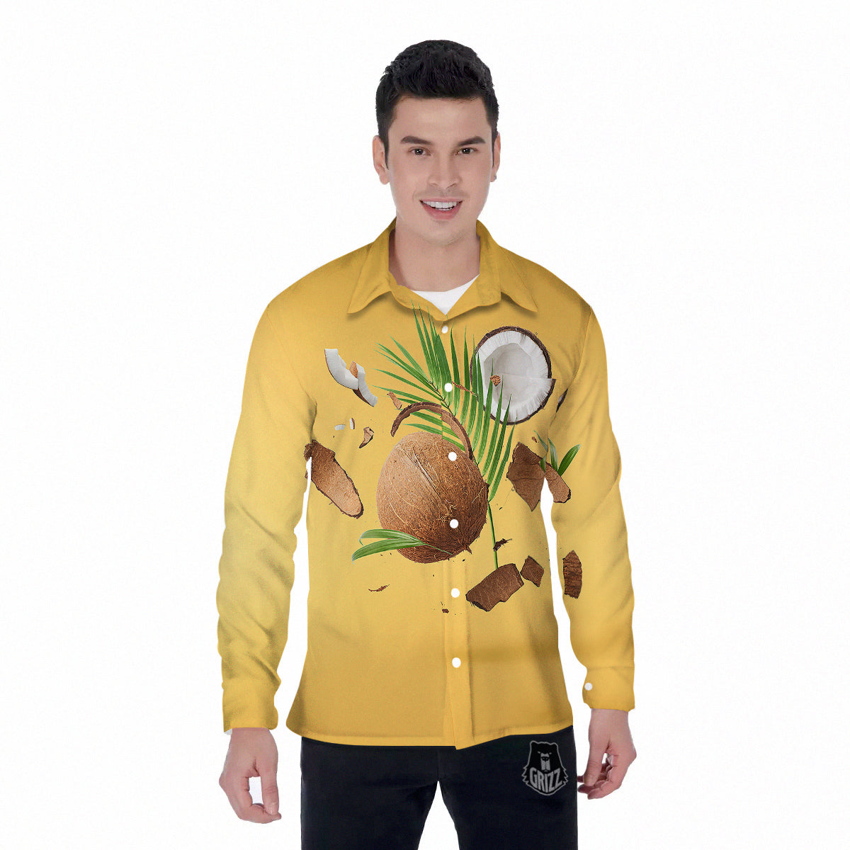 3D Coconut Print Men's Long Sleeve Shirts-grizzshop