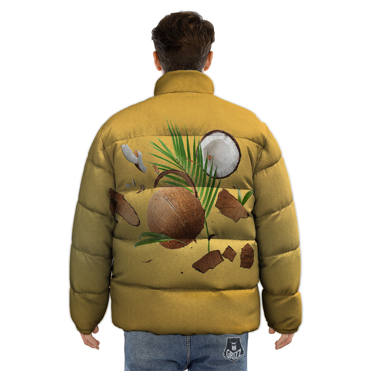 3D Coconut Print Puffer Jacket-grizzshop