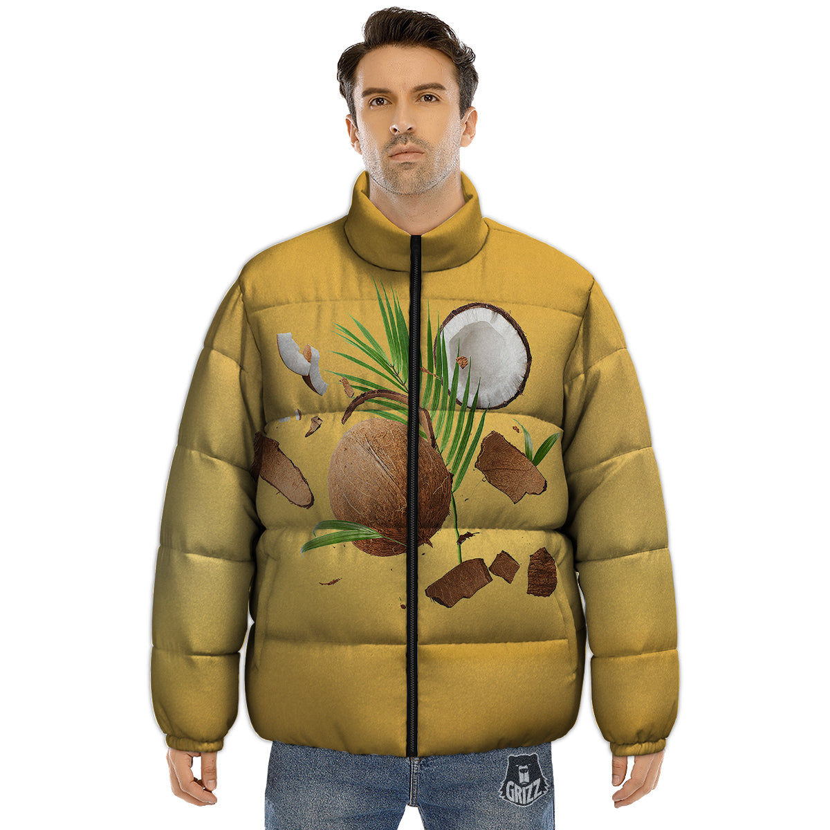 3D Coconut Print Puffer Jacket-grizzshop