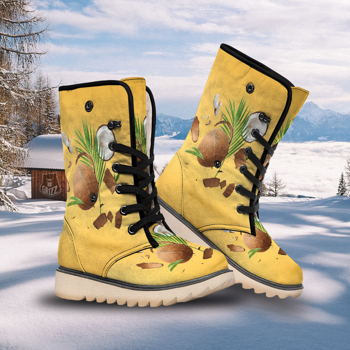 3D Coconut Print Snow Boots-grizzshop