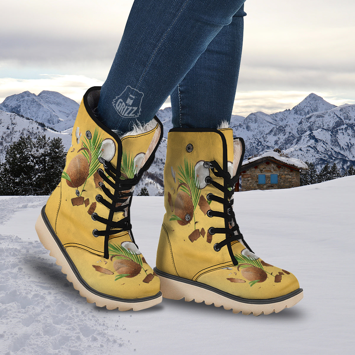 3D Coconut Print Snow Boots-grizzshop