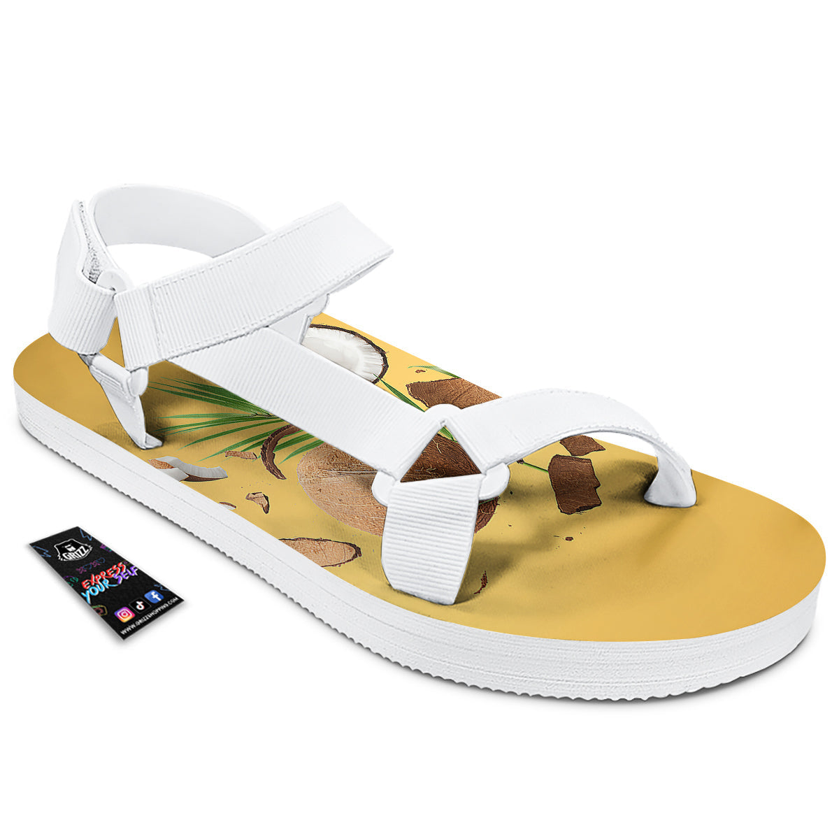 3D Coconut Print White Open Toe Sandals-grizzshop