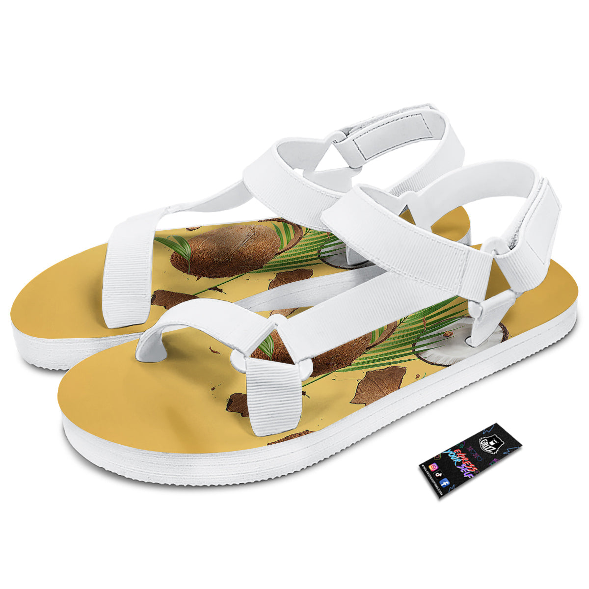 3D Coconut Print White Open Toe Sandals-grizzshop