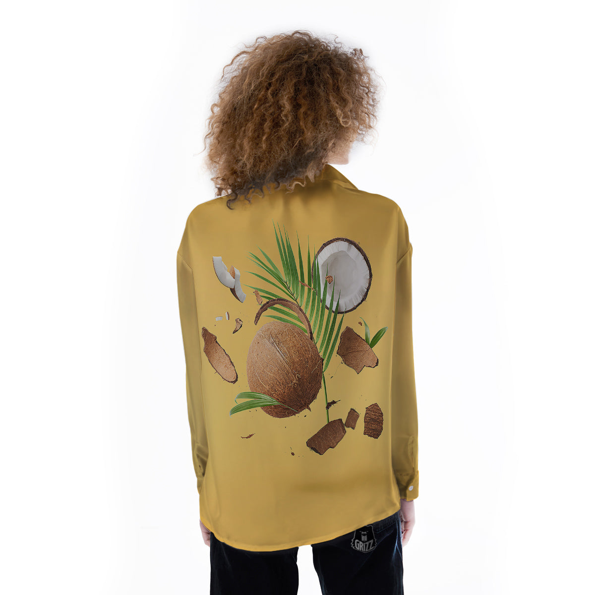 3D Coconut Print Women's Long Sleeve Shirts-grizzshop