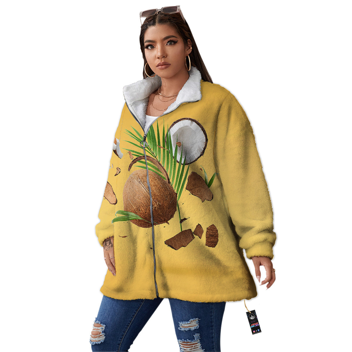3D Coconut Print Women's Sherpa Jacket-grizzshop
