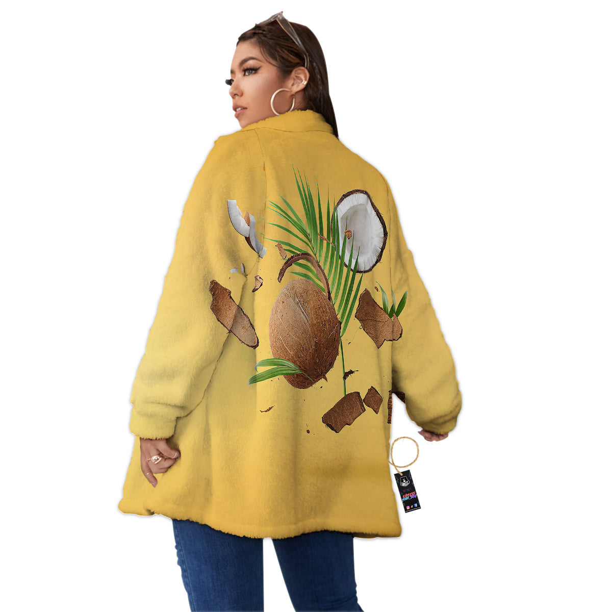 3D Coconut Print Women's Sherpa Jacket-grizzshop
