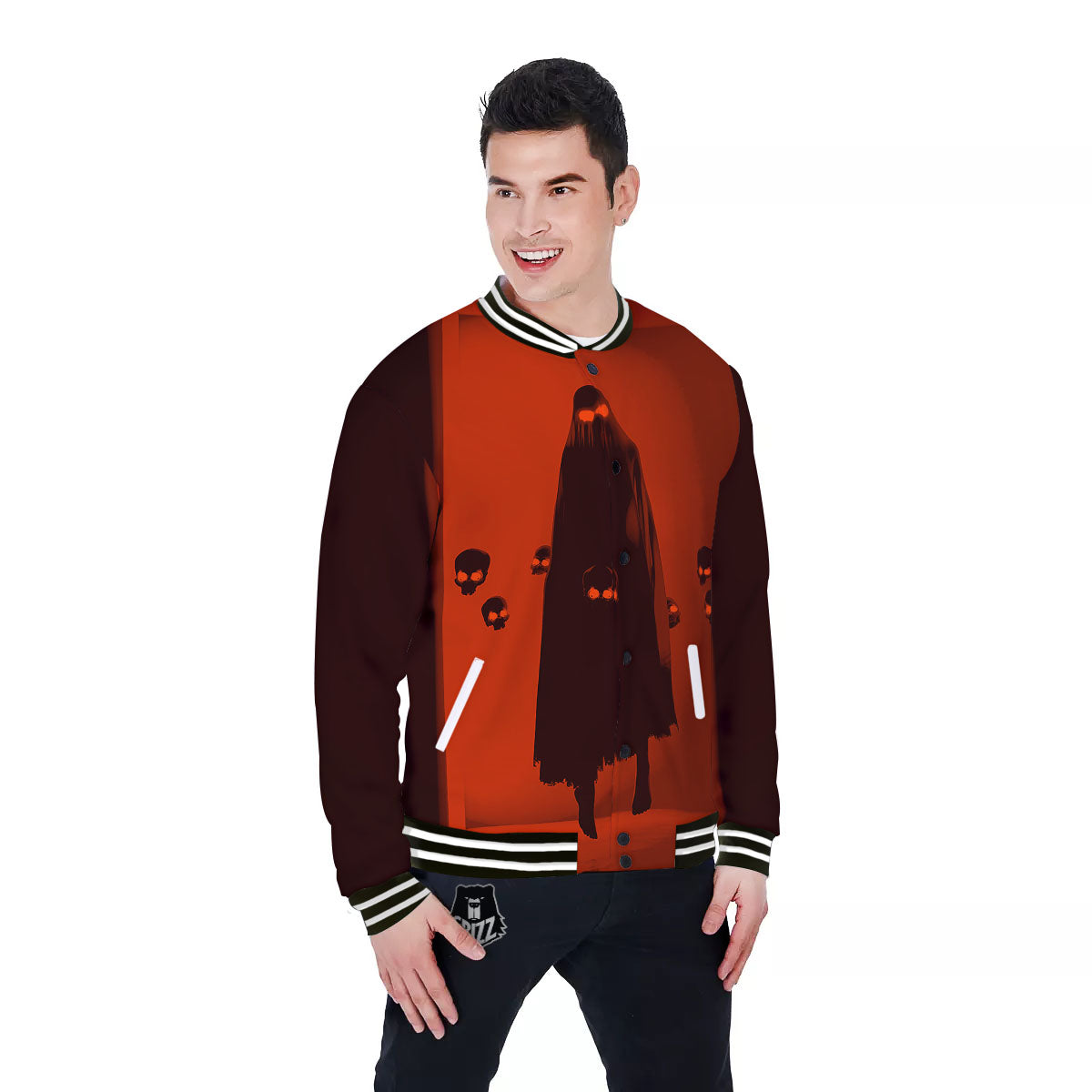 3D Ghost In The Darkness Print Baseball Jacket-grizzshop