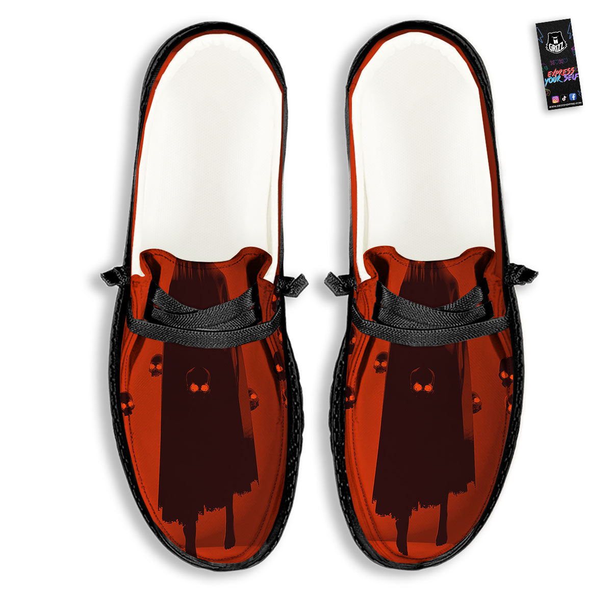 3D Ghost In The Darkness Print Black Loafers-grizzshop