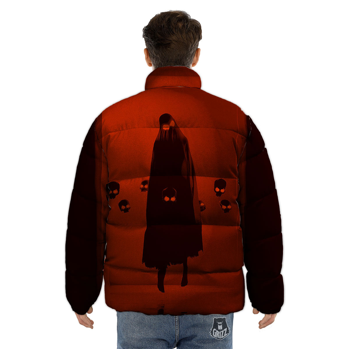 3D Ghost In The Darkness Print Puffer Jacket-grizzshop