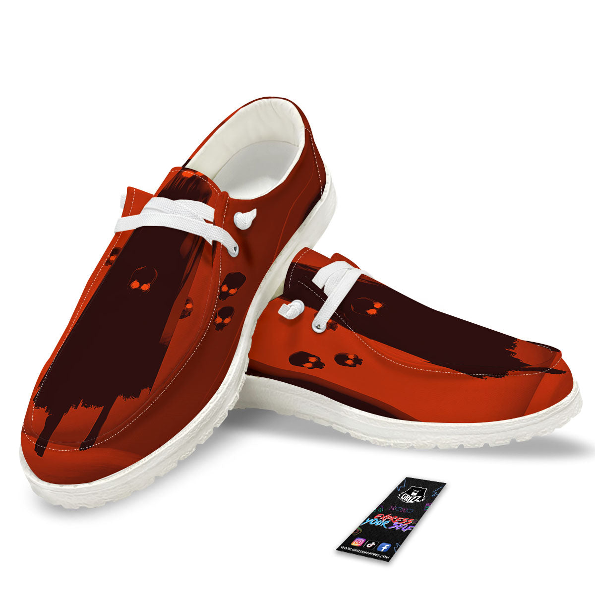 3D Ghost In The Darkness Print White Loafers-grizzshop