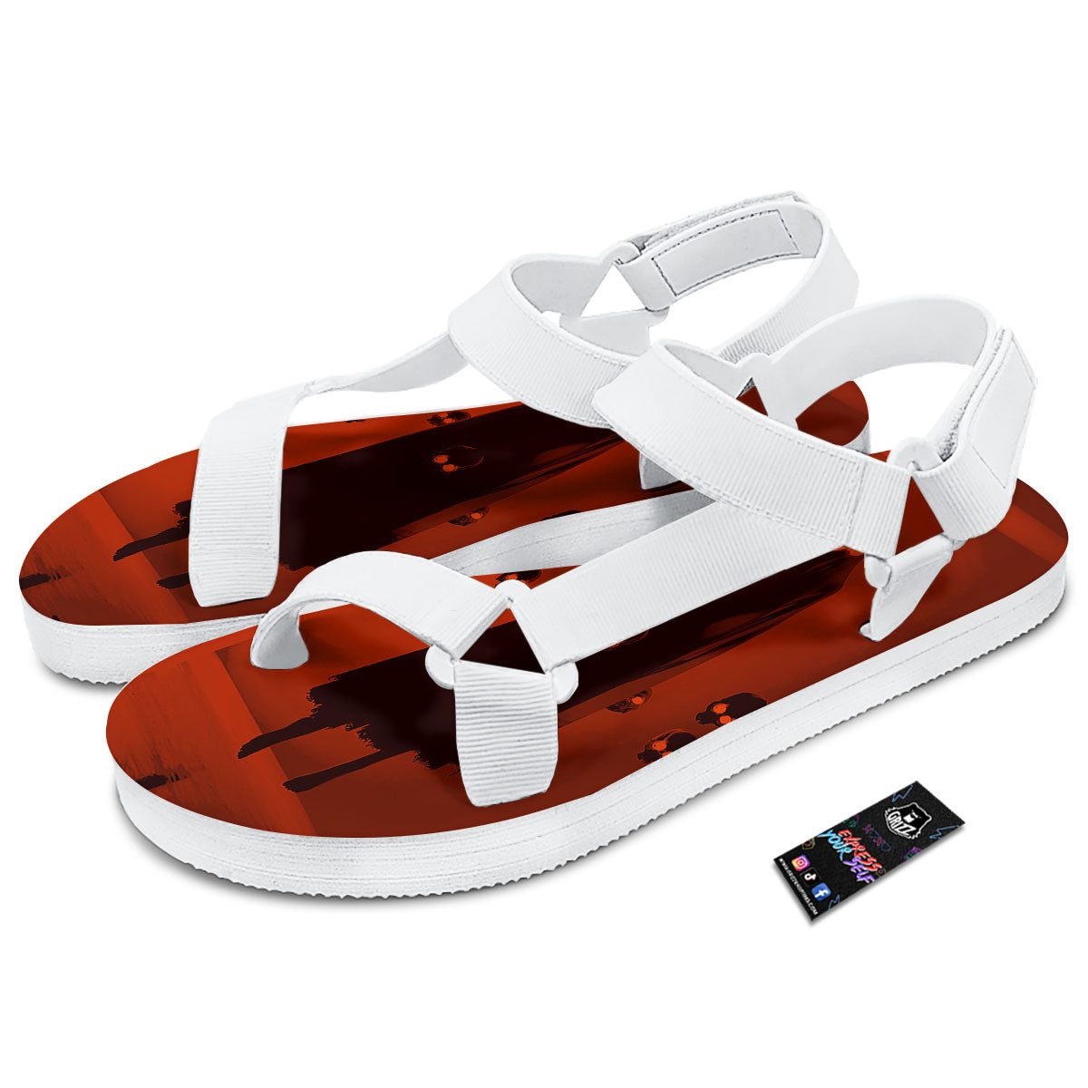 3D Ghost In The Darkness Print White Open Toe Sandals-grizzshop
