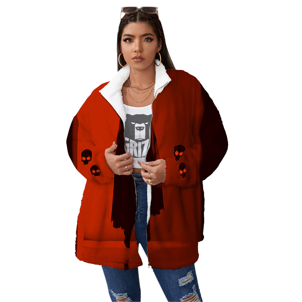 3D Ghost In The Darkness Print Women's Sherpa Jacket-grizzshop