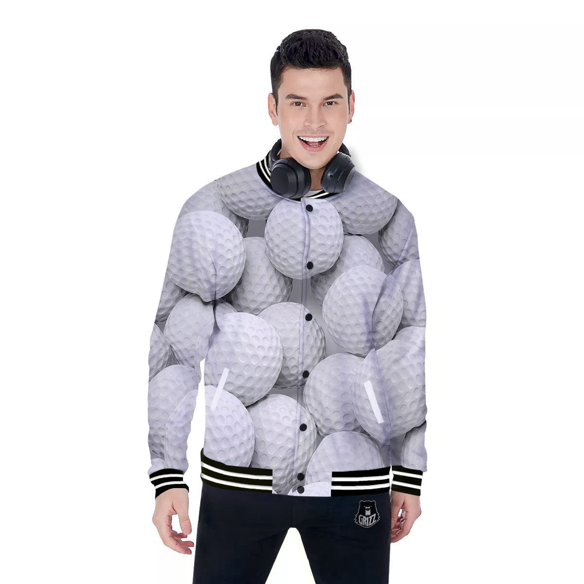 3D Golf Ball Print Baseball Jacket-grizzshop