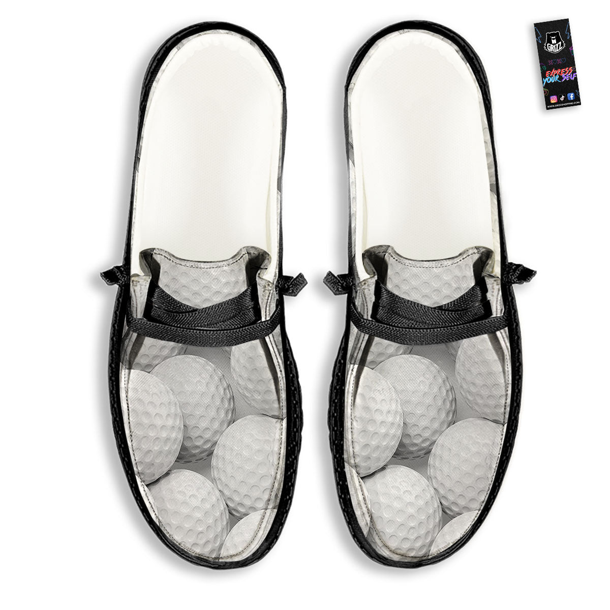 3D Golf Ball Print Black Loafers-grizzshop