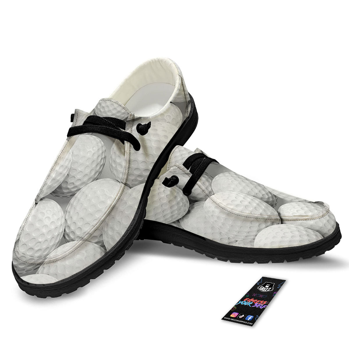 3D Golf Ball Print Black Loafers-grizzshop