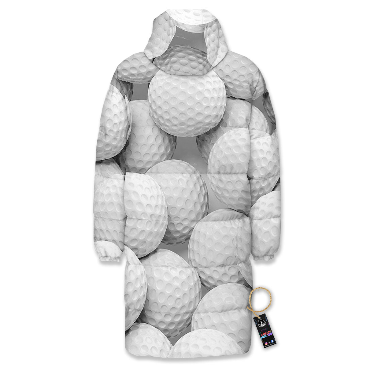 3D Golf Ball Print Long Down Jacket-grizzshop