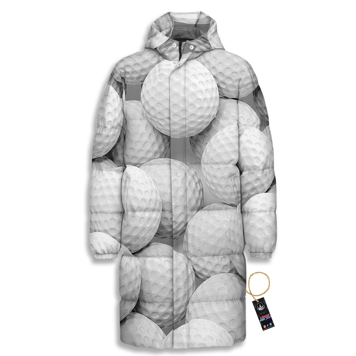 3D Golf Ball Print Long Down Jacket-grizzshop